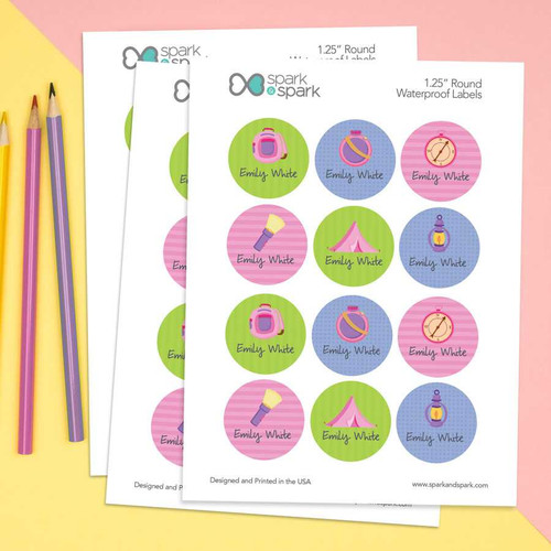 Girl Camping Waterproof Labels for Kids