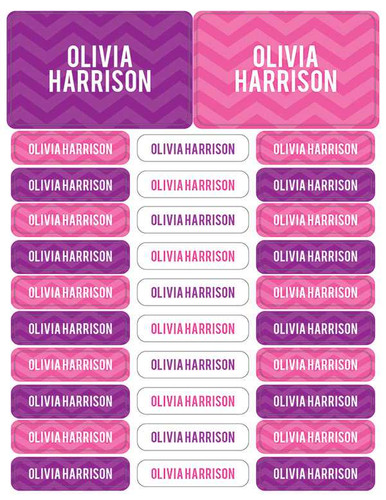 Girls Name on Chevron Purple Labels Rectangular Pack (Set of 128)