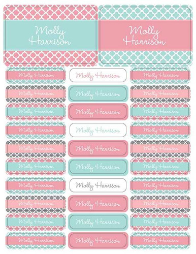 Sweet Pink Quatrefoils Labels Rectangular Pack (Set of 128)