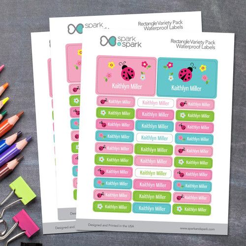 Sweet Lady Bugs Labels Rectangular Pack