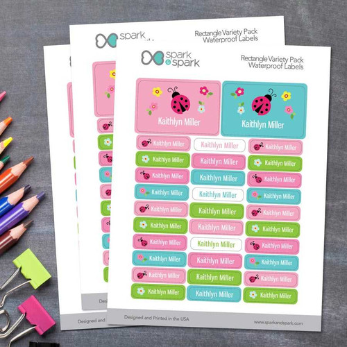Sweet Lady Bugs Labels Rectangular Pack