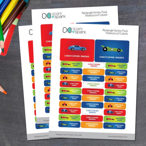 Race Cars Labels Rectangular Pack (Set of 128)