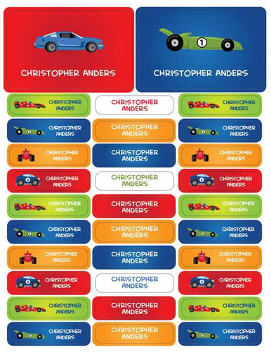Race Cars Labels Rectangular Pack (Set of 128)