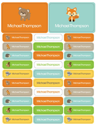 Cute Forest Animals Waterproof Labels Rectangular Pack (Set of 128)