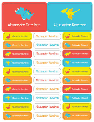 Cute Little Dinousars Labels Rectangular Pack (Set of 128)
