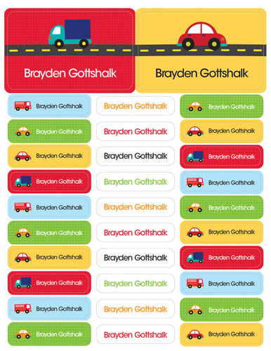 Cute Cars & Trucks Labels Rectangular Pack (Set of 128)