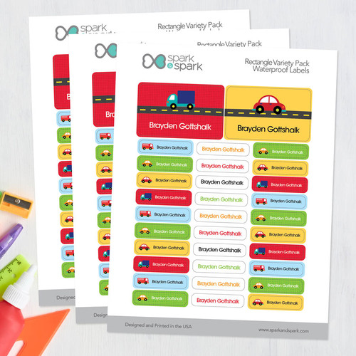 Cute Cars & Trucks Labels Rectangular Pack (Set of 128)