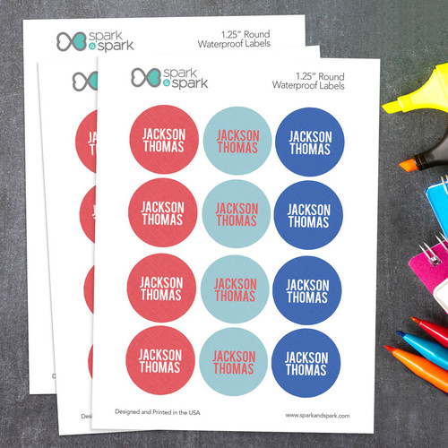 Linen Boy Shades Red Waterproof Labels for Kids (Set of 48)