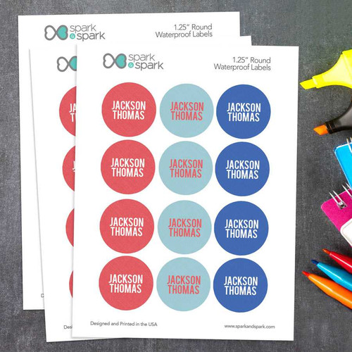 Linen Boy Shades Red Waterproof Labels for Kids (Set of 48)