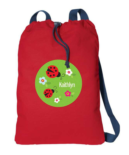 Curious Lady Bug personalized drawstring bags