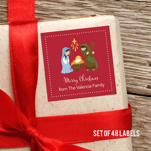 Sweet Red Nativity Gift Label