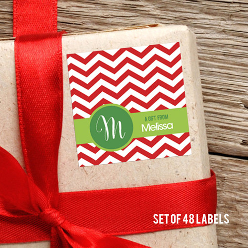 Red Xmas Chevron Gift Label