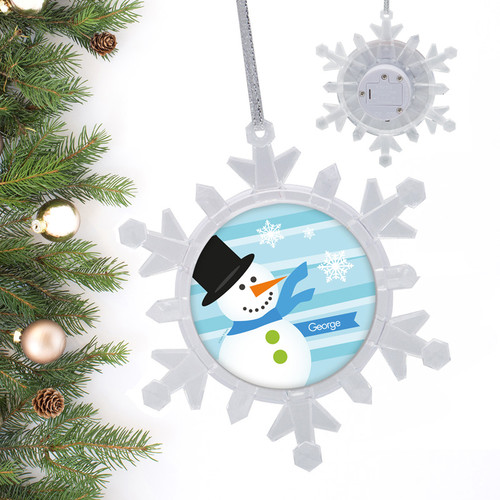 Blue Mr.Snowman Personalized Christmas Ornaments