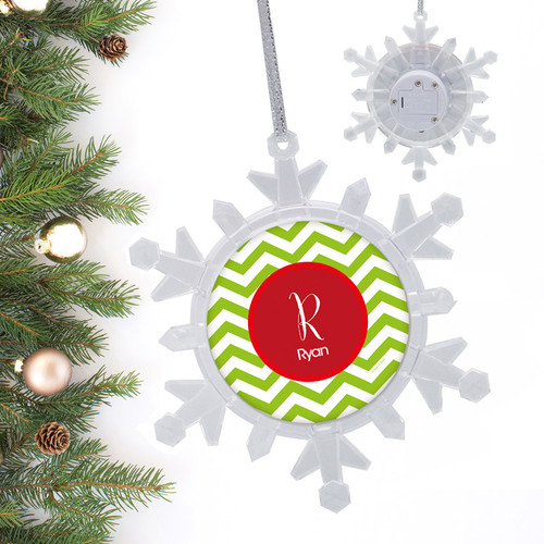 Green Xmas Chevron Personalized Christmas Ornaments
