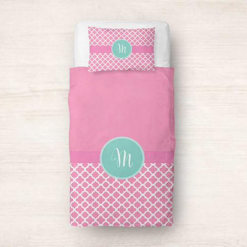 Pretty Pink Quatrefoil & Ribbon Duvet Cover