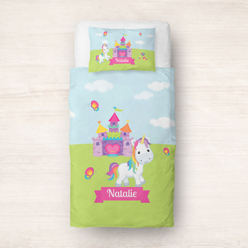 Pretty Heart Castle & Unicorn Duvet Cover