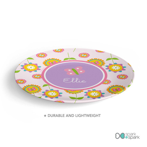 Pink Flowers Pattern Custom Plate for Girls