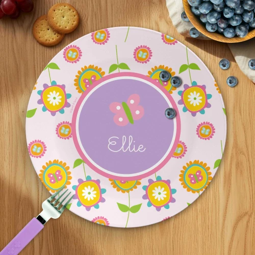 Pink Flowers Pattern Kids Plates