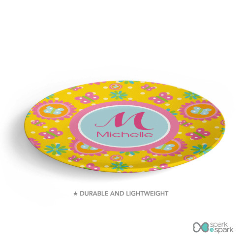 Yellow Flowers Pattern Custom Plate for Girls