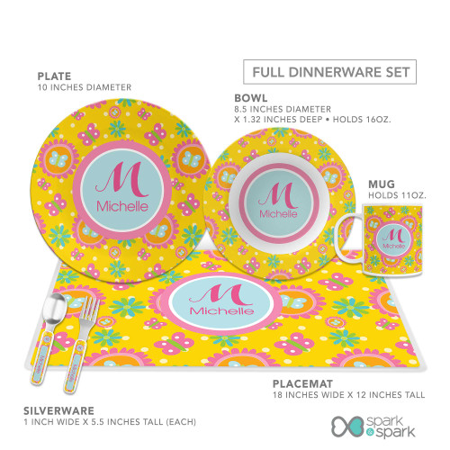 Yellow Flowers Pattern Custom Plate for Girls