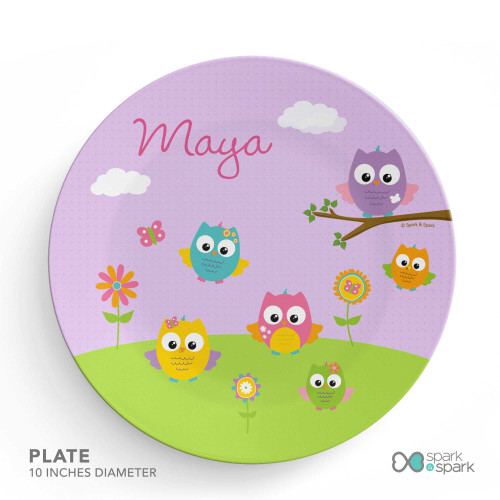 Owls On The Field Custom Plate for Girls
