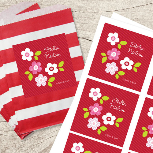 Red Preppy Flowers Gift Label Set