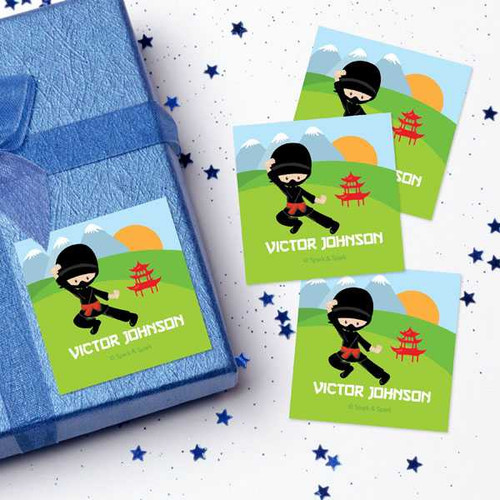 Cool Super Ninja Boy Gift Label Set