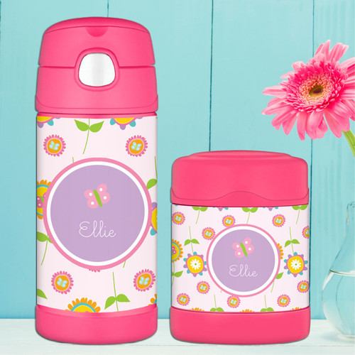 Pink Flowers Pattern Thermos Food Jar