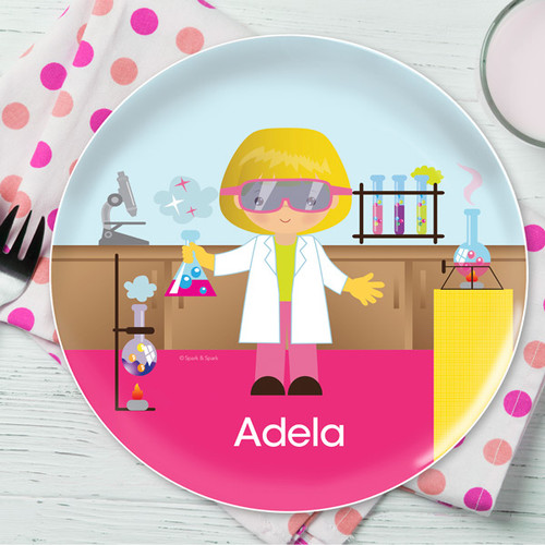 Cute Scientist Girl Kids Plates