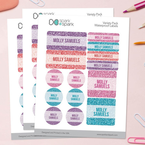 Glitter Shades - Purple Waterproof Labels Variety Pack