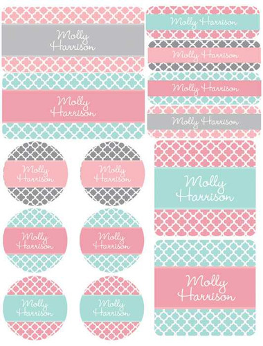 Sweet Pink Quatrefoils Waterproof Labels Variety Pack (Set of 56)