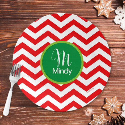 Red Xmas Chevron Kids Plate