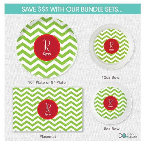 Green Xmas Chevron Kids Plate