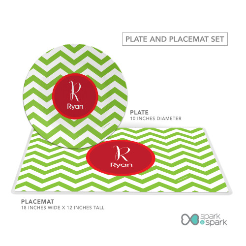 Green Xmas Chevron Kids Plate