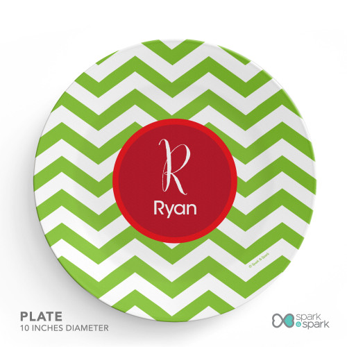 Green Xmas Chevron Kids Plate
