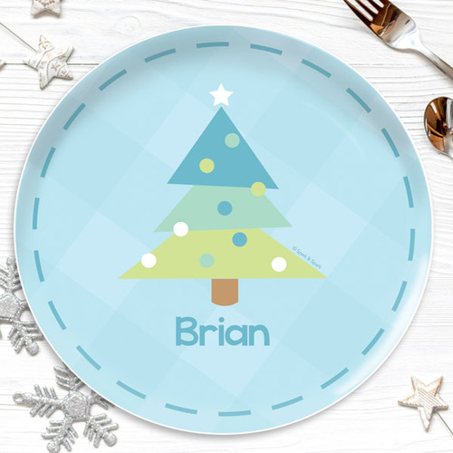 Modern Xmas Tree Blue Kids Plate