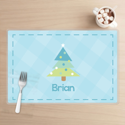 Modern Xmas Tree Blue Kids Plate