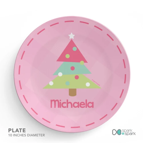 Modern Xmas Tree Pink Kids Plate