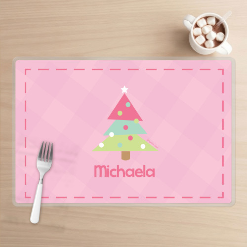 Modern Xmas Tree Pink Kids Plate