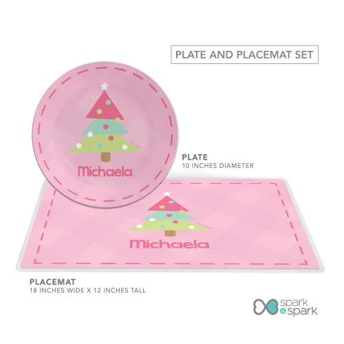 Modern Xmas Tree Pink Kids Plate