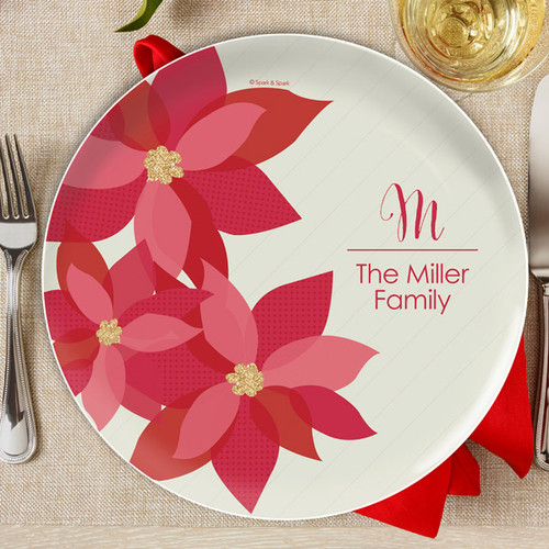 Shiny Poinsettias Christmas Plate