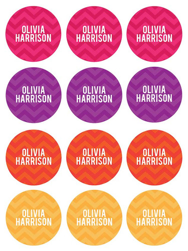 Girls Name on Chevron Orange Waterproof Labels for Kids (Set of 48)