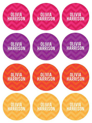 Girls Name on Chevron Orange Waterproof Labels for Kids (Set of 48)
