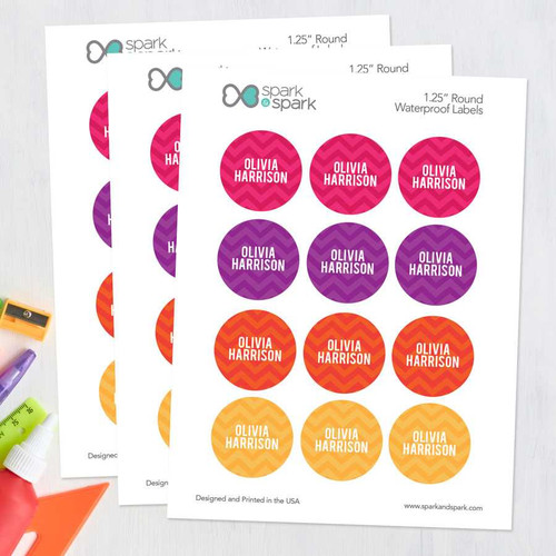 Girls Name on Chevron - Orange Waterproof Labels for Kids