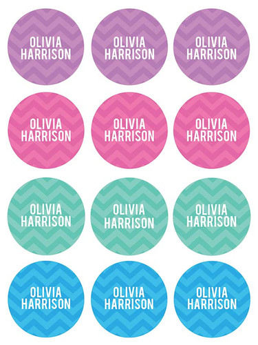 Girls Name on Chevron Pink Waterproof Labels for Kids (Set of 48)
