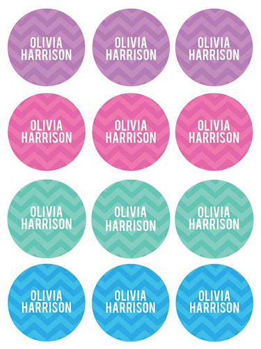 Girls Name on Chevron Pink Waterproof Labels for Kids (Set of 48)