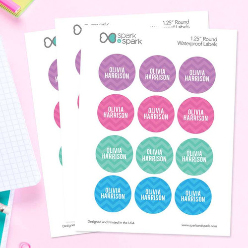 Girls Name on Chevron - Pink Waterproof Labels for Kids