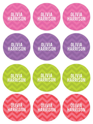 Girls Name on Chevron Green Waterproof Labels for Kids (Set of 48)