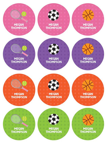 Girl Sports Waterproof Labels for Kids (Set of 48)