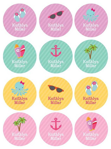A Day at the Beach Waterproof Labels for Kids (Set of 48)